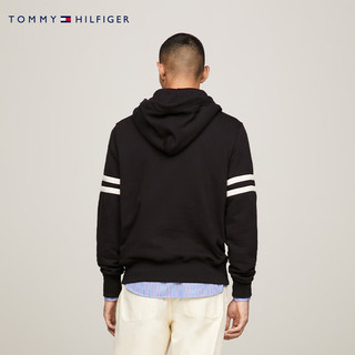 TOMMY HILFIGER24早春男纯棉休闲拼色刺绣合身连帽套头卫衣MW0MW33648 黑色BDS XS