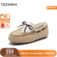 TEENMIX 天美意 女鞋商场同款舒适保暖毛毛鞋简约女豆豆鞋2023冬BH721DA3 杏色 36