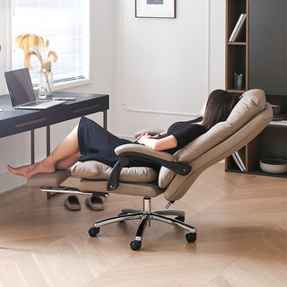 顾全（GUQUAN）老板椅家用办公椅舒适久坐电脑椅子大班椅人体工学可躺转椅C533咖