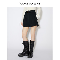 CARVEN 卡纷 女装23秋冬新品深绿厚丝羊毛混纺高腰饰扣双面呢短裤