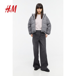 H&M 女装绗缝细密针织连帽棉服1218249 混灰色 165/96A