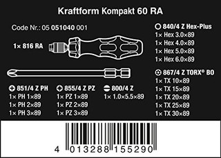 Wera 德国维拉 Kraftform Kompakt 60棘轮螺丝刀和钻头组套，17件，0505104001