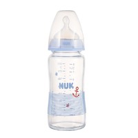 NUK 婴儿宽口玻璃奶 耐高温彩色奶瓶120/240ml 蓝色240ml(6-18硅胶)+把手+吸管