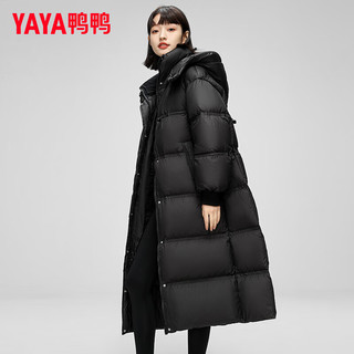 YAYA 鸭鸭羽绒服 鸭鸭新国标羽绒服女长款冬季过膝连帽时尚休闲收腰百搭加厚外套HY 黑色 XS