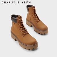 CHARLES & KEITH CHARLES&KEITH;系带机车靴马丁靴女CK1-90380143 CARAMEL焦糖色 35