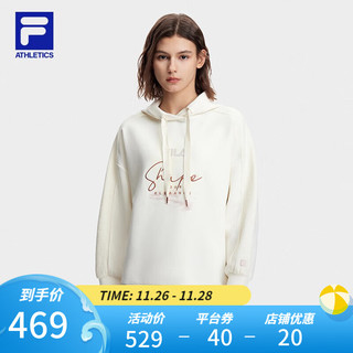 FILA斐乐女子针织连帽上衣简约宽松运动卫衣 香草白-IV 160/80A/S