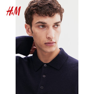 H&M 男装标准版型羊毛圆高领套衫1188962 深蓝色 175/108A