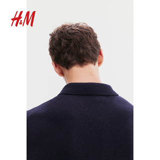 H&M 男装标准版型羊毛圆高领套衫1188962 深蓝色 175/108A