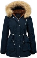 FASRYKOC 女式皮草帽冬季派克大衣加厚冬季夹克外套连帽羽绒服,带可拆卸毛皮饰边