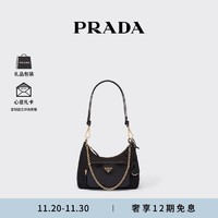 PRADA 普拉达 女士Re-Nylon 再生尼龙和亮面皮革迷你手袋 黑色