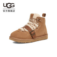UGG 2023冬季新款男女同款休闲舒适纯色系带平底毛茸款短靴1153510