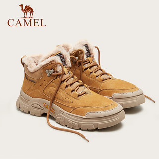 骆驼（CAMEL）男鞋 长绒保暖耐水止滑增高底休闲工装靴男 军绿 40