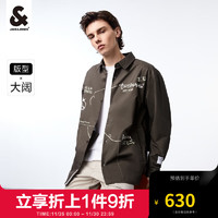 杰克·琼斯（JACK&JONES）秋冬男士休闲衬衫百搭宽松舒适字母印花长袖衬衣男2233OS024 E06黑橄榄 170/92A/S