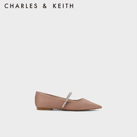 CHARLES&KEITH23冬季CK1-70900498亮钻一字带尖头平跟单鞋女 Nude肉色 35