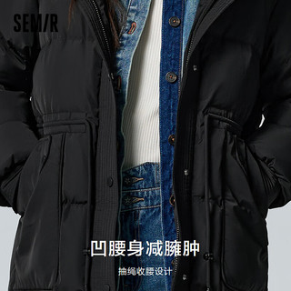 森马（Semir）羽绒服女长款收腰百搭2023冬宽松肌理连帽外套 黑色（灰鸭绒）90001 170/92A/XL