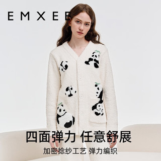 嫚熙（EMXEE）熊猫秋季冬款月子服产后哺乳睡衣产妇半边绒家居服套装女 杏色 XL