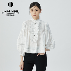 AMASS 阿玛施 新款女装气质宫廷泡泡袖减龄波点印花娃娃衬衫5301043