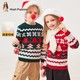 暇步士 童装儿童毛衣男童女童2022年冬季男女大童时尚圣诞印花加绒针织衫 珊瑚红 120cm