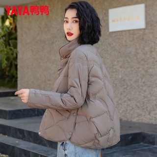 YAYA 鸭鸭羽绒服 鸭鸭（YAYA）轻薄羽绒服女短款2022年冬季新款小个子时尚休闲立领保暖外套 卡其 L