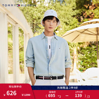 TOMMY HILFIGER 23秋冬男装纯棉休闲简约绣标尖角扣合身牛仔衬衫外套J8889 牛仔蓝NGY M（推荐：135-150斤）