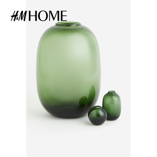 H&M HOME玻璃花瓶插鲜花干花客厅复古怀旧摆件0460753 绿色053 NOSIZE