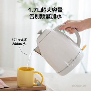 北鼎（Buydeem）电热烧水壶 1700ml家用自动烧水壶 304不锈钢内胆 大容量煮水壶 办公宿舍速热电水壶 雪地白【JD物流】