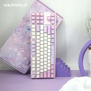 阿米洛（Varmilo） 梦蝶系列 键盘机械  键盘 机械键盘 游戏键盘 静电容键盘 梦蝶87键有线 静电容樱花粉轴白灯