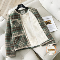 她池 2023冬装女加绒法式复古宽松短款上衣