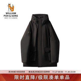 William fox&sons 威廉福克斯山系弹力科技面料长款连帽户外工装防风保暖羽绒服 黑色 180/XL