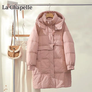 La Chapelle Sport 拉夏贝尔羽绒服女中长款女2023白鸭绒加厚牛角扣连帽冬外套的 浅紫色
