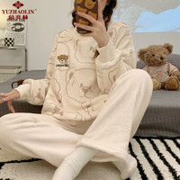 俞兆林小熊珊瑚绒睡衣女冬季法兰绒圆领家居服套装可外穿 2901粉色 M
