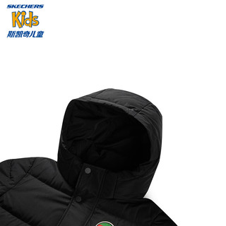 Skechers斯凯奇儿童三防中长款羽绒服保暖男女童外套L423K097 碳黑/0018 130cm