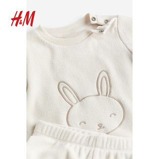 H&M 童装女婴睡衣套装舒适波点上衣长裤套装1113293 奶油色/小兔子 73/48