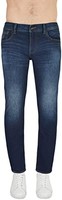 Armani Exchange A|X ARMANI EXCHANGE 男式 5 口袋舒适羊毛牛仔布深蓝色水洗裤