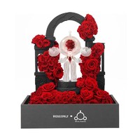 泡泡玛特 ROSEONLY定制红色永生玫瑰钟罩及SKULLPANDA大娃纯爱玫瑰