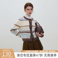 范思蓝恩 23FS14426仿貂绒撞色条纹针织衫女秋冬2023开衫外套