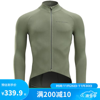 迪卡侬（DECATHLON）骑行服秋冬长袖骑行服保暖舒适运动长袖运动衫男卡其灰M-4766263