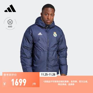 adidas阿迪达斯男装冬季皇马足球文化600蓬双面穿保暖鸭绒羽绒服 传奇墨水蓝/日光黄 A/XS