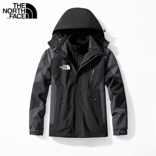 北面（The North Face）户外冲锋衣三合一防风防水可拆卸男女加绒加厚登山外套连帽 灰黑男冬季两件套可拆卸 2XL