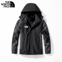 北面（The North Face）户外冲锋衣三合一防风防水可拆卸男女加绒加厚登山外套连帽 灰黑男冬季两件套可拆卸 M