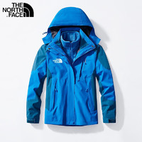 北面（The North Face）户外冲锋衣三合一防风防水可拆卸男女加绒加厚登山外套连帽 彩蓝男冬季两件套可拆卸 4XL