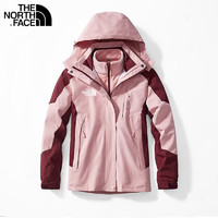 北面（The North Face）户外冲锋衣三合一防风防水可拆卸男女加绒加厚登山外套连帽 酒红粉女冬季两件套可拆卸 5XL