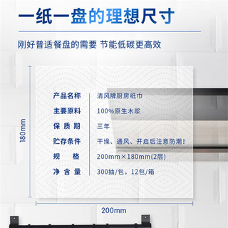 清风厨房纸巾悬挂抽取式吸油吸水纸厨房抽纸料理纸300抽大包 2提