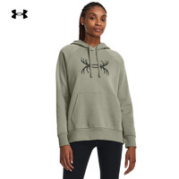 安德玛（UNDERARMOUR）秋冬Rival Antler女子抓绒狩猎运动连帽卫衣1380262 绿色504 L