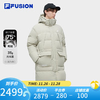 FILA FUSION斐乐潮牌长款羽绒服男时尚宽松连帽上衣 雏鸭灰-GY 170/92A/M