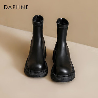 达芙妮（DAPHNE）棕色马丁靴女厚底小个子切尔西韩系小短靴瘦瘦靴 黑色 39