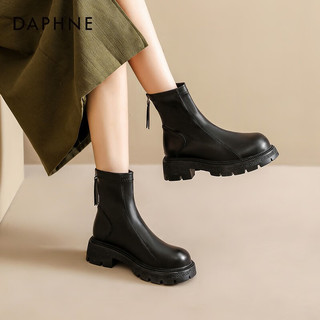 达芙妮（DAPHNE）棕色马丁靴女厚底小个子切尔西韩系小短靴瘦瘦靴 黑色 39