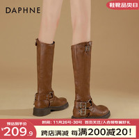 达芙妮（DAPHNE）棕色马丁靴女鞋子复古厚底美式西部牛仔靴长筒靴 棕色 37