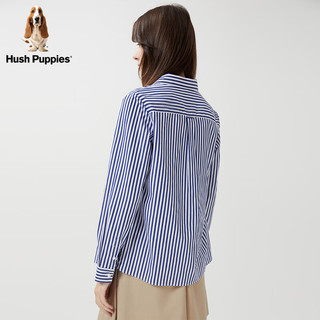 Hush Puppies暇步士女装2024春经典休闲蓝白条纹纯棉长袖衬衫 368蓝白 XL