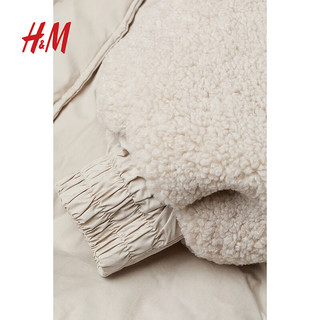 H&M女装棉服保暖毛绒夹棉外套0943512 浅米色 160/88A